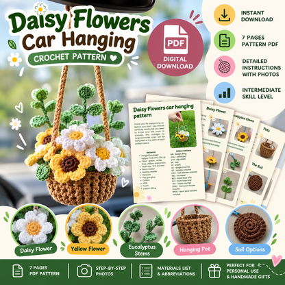Daisy Flowers Car Hanging Crochet Pattern (Digital Download)