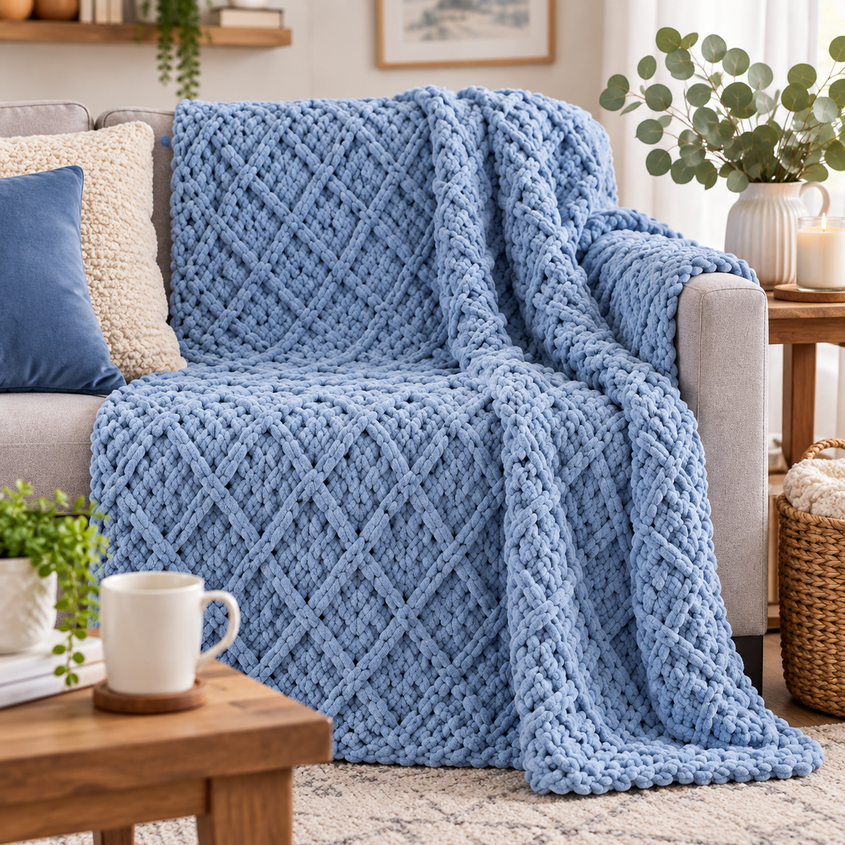 EZ Diamond Lattice Blanket Pattern (Chunky Blanket Digital Download)