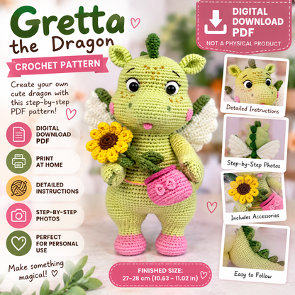 Gretta the Dragon Crochet Pattern (Digital Download)