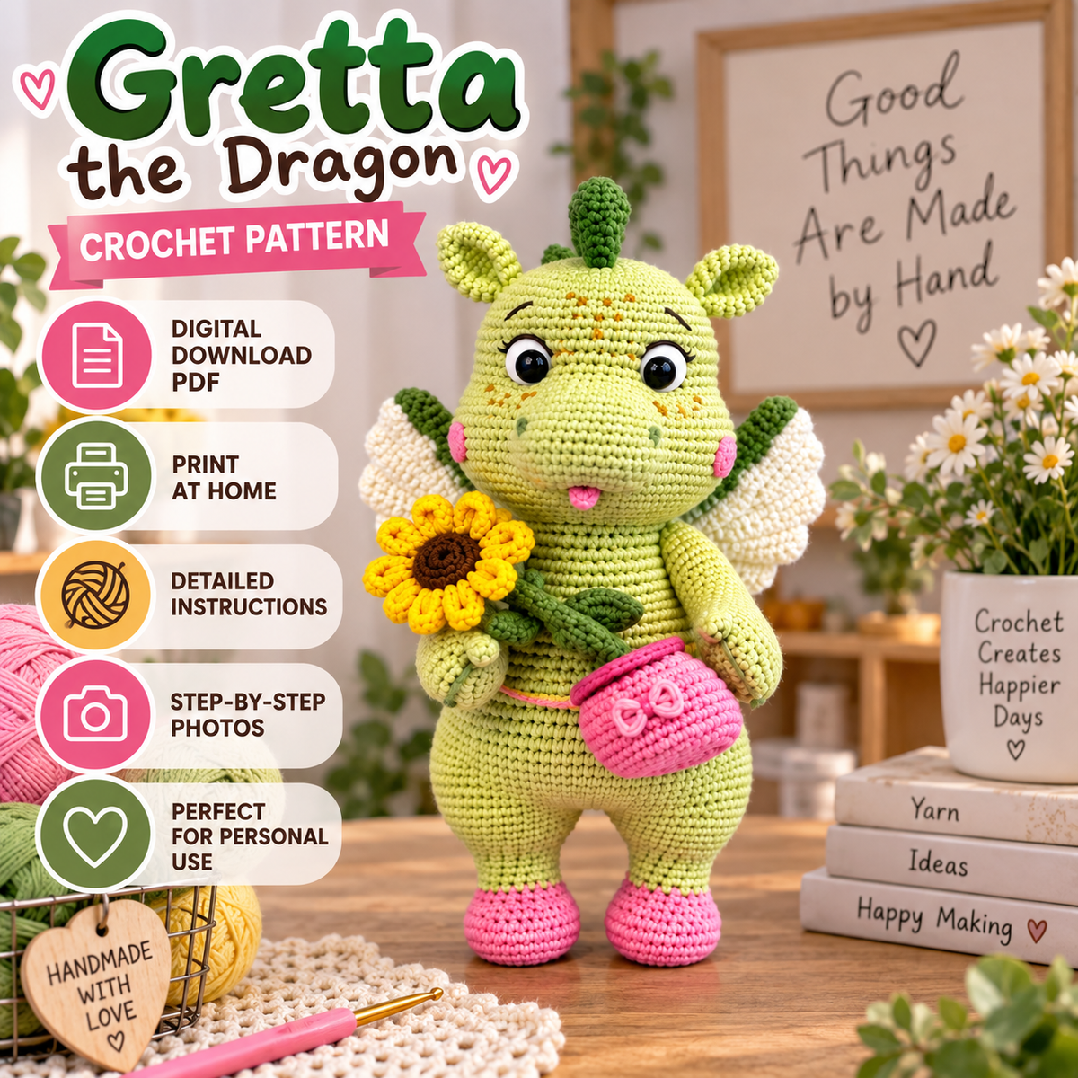 Gretta the Dragon Crochet Pattern (Digital Download)