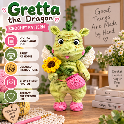 Gretta the Dragon Crochet Pattern (Digital Download)