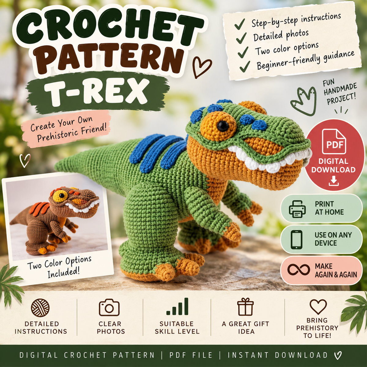 T-Rex Crochet Pattern (Digital Download)