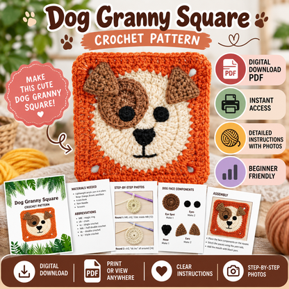 Dog Granny Square Crochet Pattern (Digital Download)