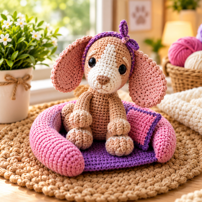 Spaniel in a Dog Bed Crochet Pattern (Digital Download)