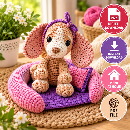 Spaniel in a Dog Bed Crochet Pattern (Digital Download)