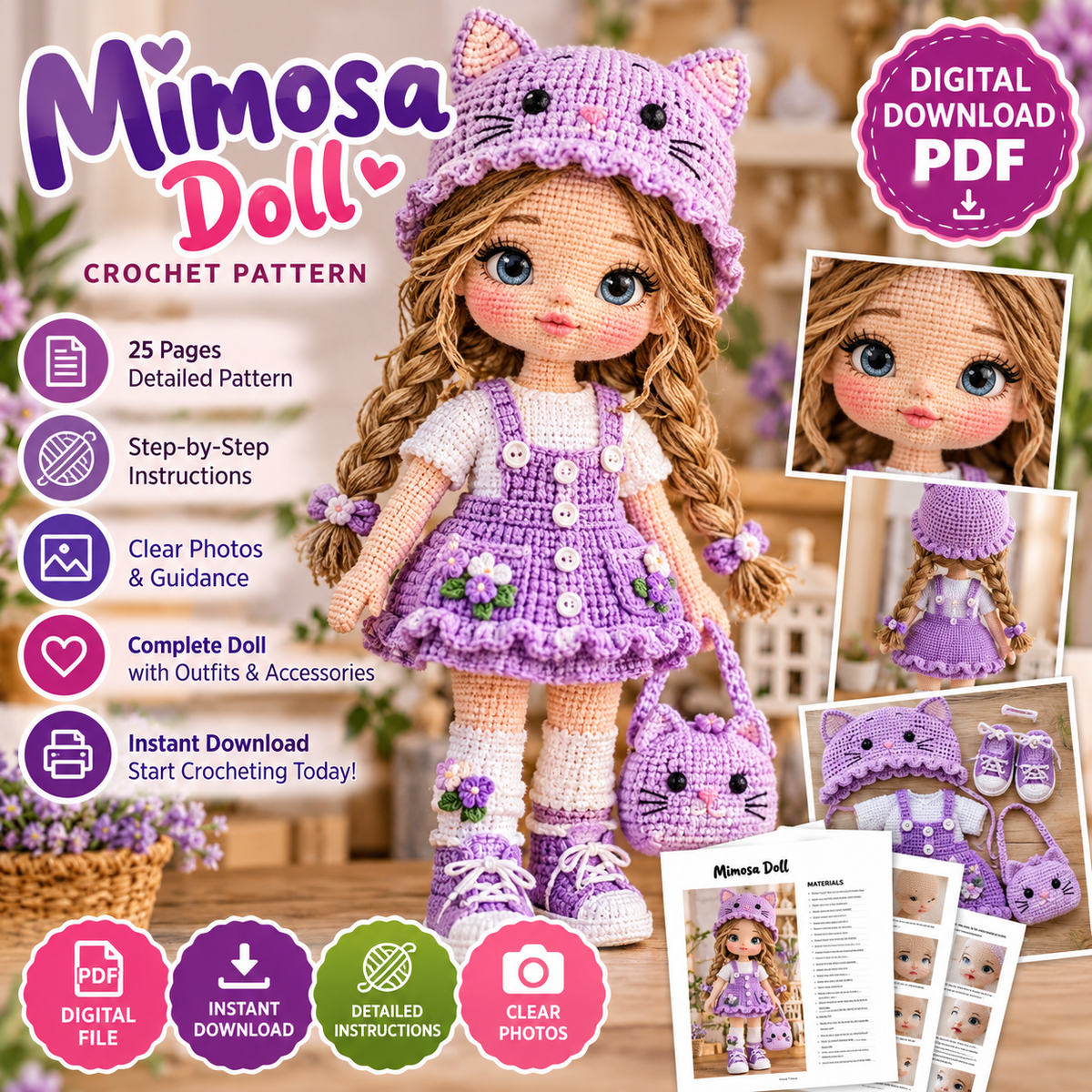 Mimosa Doll Crochet Pattern (Digital Download)