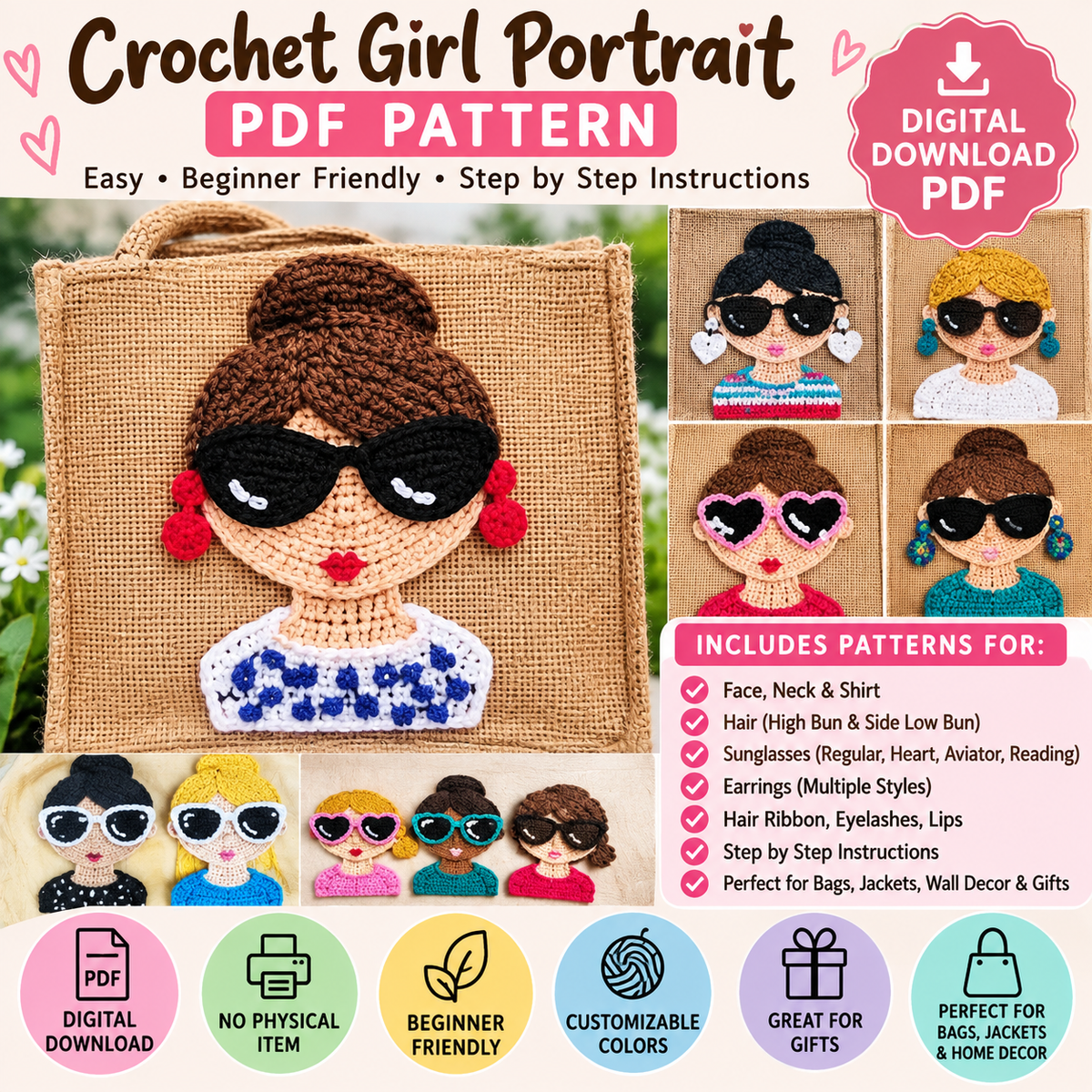 Crochet Girl Portrait Pattern (Digital Download)