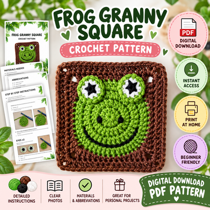 Frog Granny Square Crochet Pattern (Instant Digital Download)
