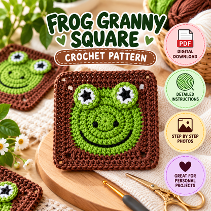 Frog Granny Square Crochet Pattern (Instant Digital Download)