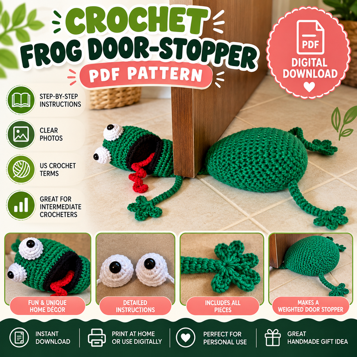 Crochet Frog Door Stopper Pattern (Digital Download)