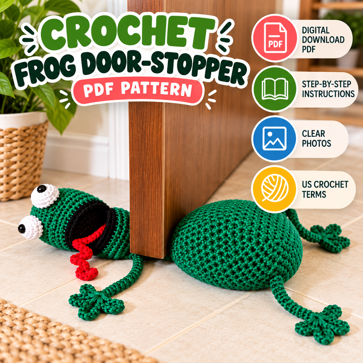 Crochet Frog Door Stopper Pattern (Digital Download)