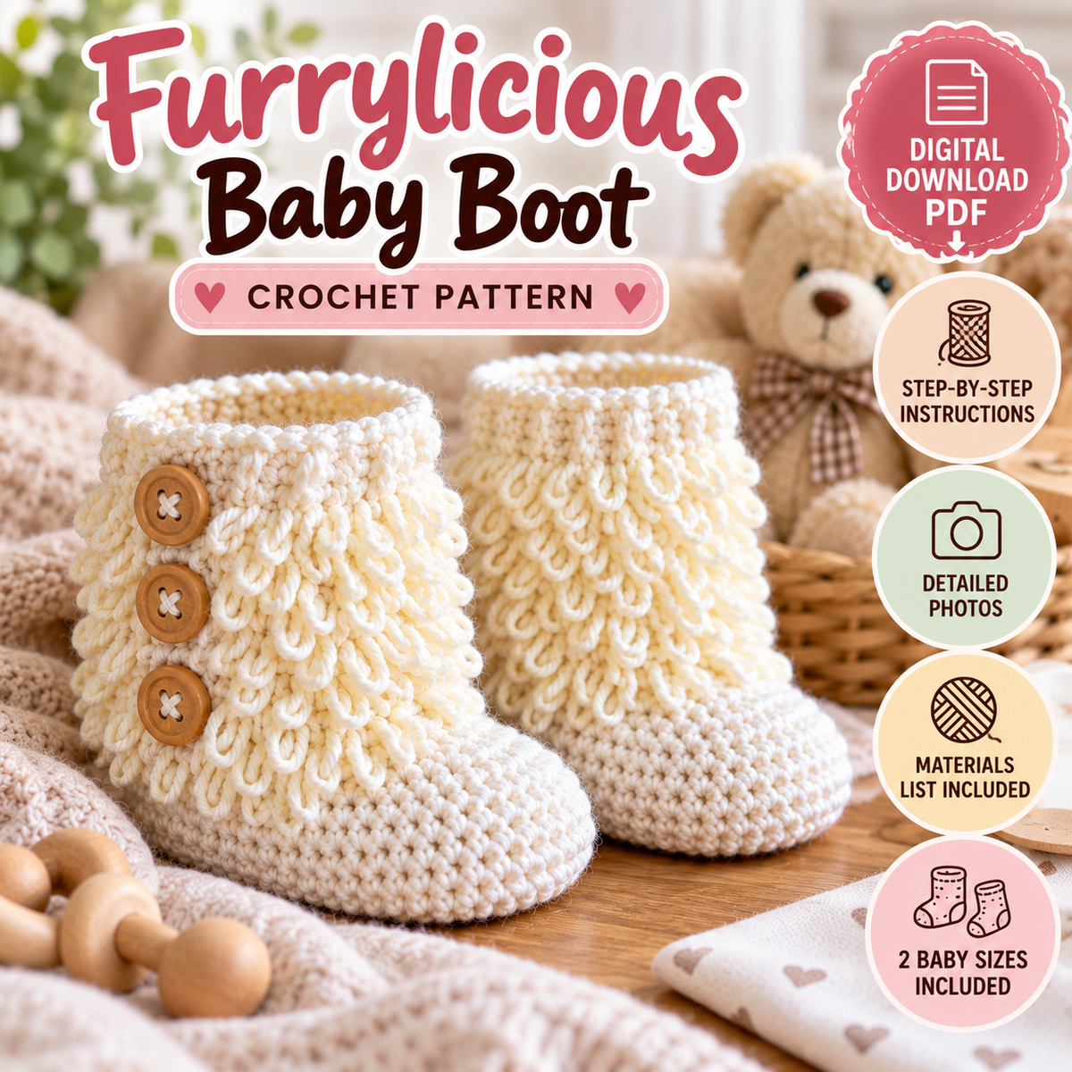 Furrylicious Baby Boot Crochet Pattern (Digital Download)