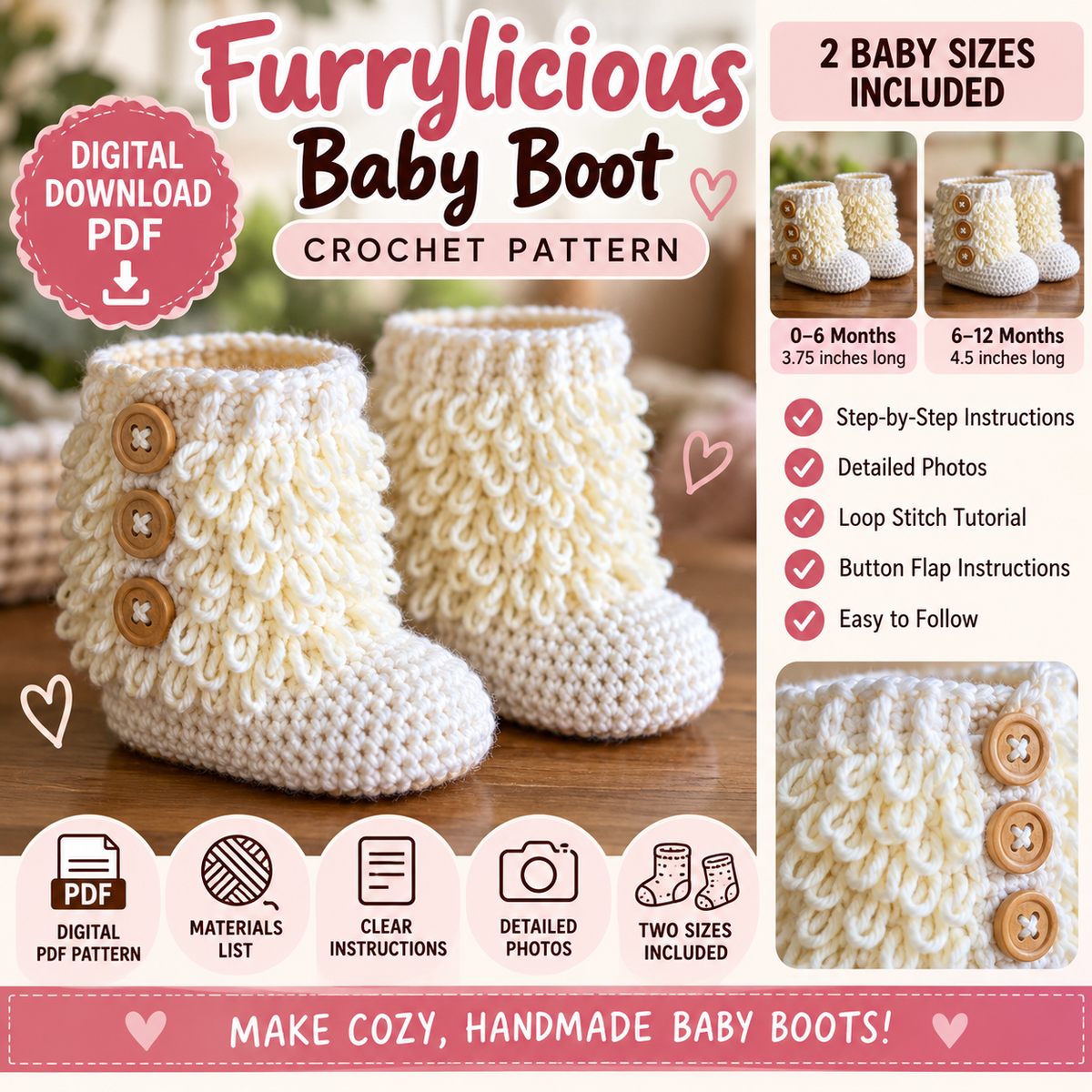 Furrylicious Baby Boot Crochet Pattern (Digital Download)