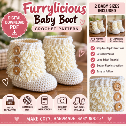 Furrylicious Baby Boot Crochet Pattern (Digital Download)