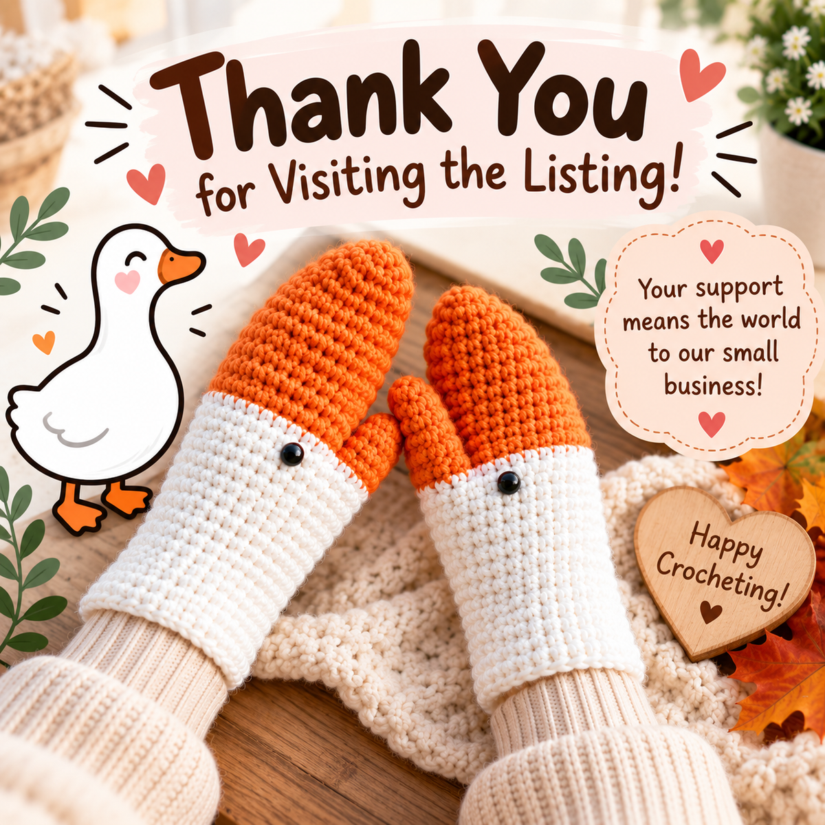 Goose Mittens Crochet Pattern PDF – Beginner Custom Size Mittens (Digital Download)