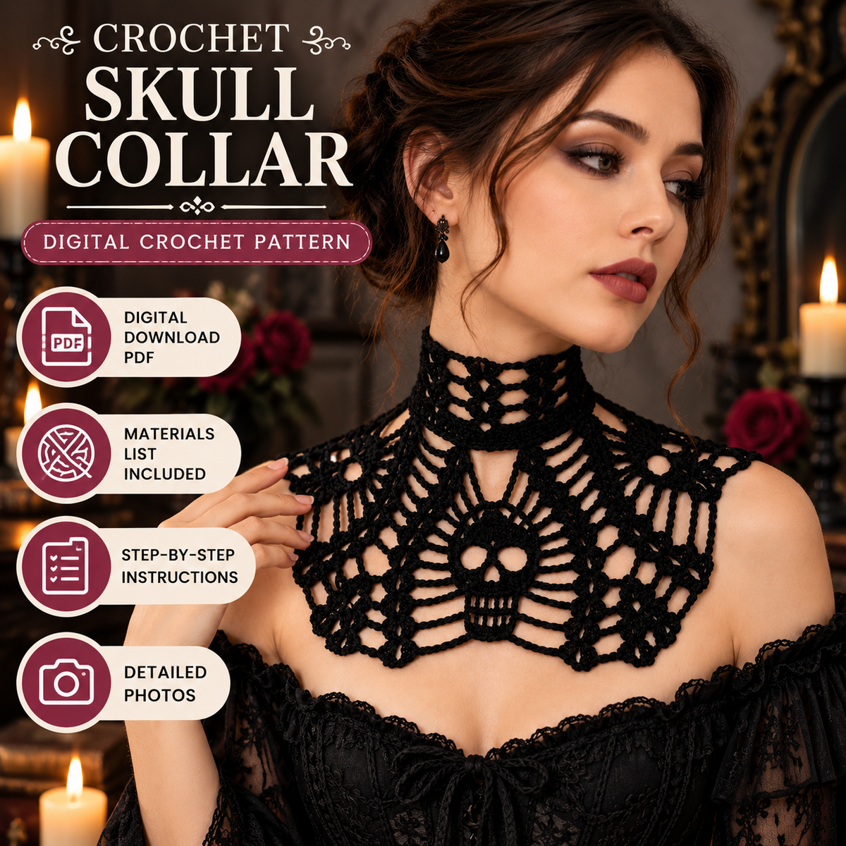 Crochet Skull Collar Pattern (Digital Download)