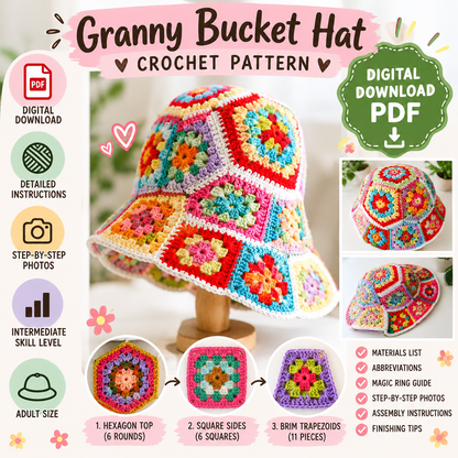 Granny Bucket Hat Crochet Pattern (Digital Download)