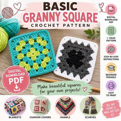 Basic Granny Square Crochet Pattern (Digital Download)
