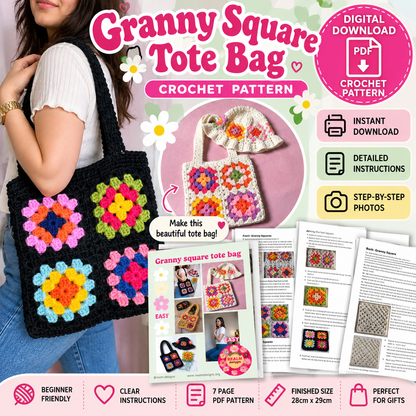 Granny Square Tote Bag Crochet Pattern (Digital Download)