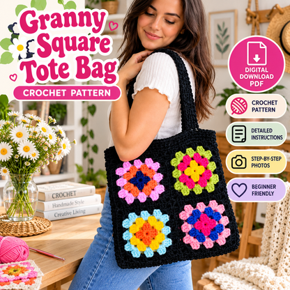 Granny Square Tote Bag Crochet Pattern (Digital Download)