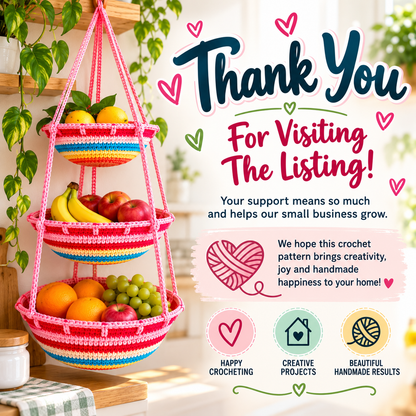 Kitchen Hanging Wall Crochet Pattern PDF | 3-Tier Hanging Fruit Basket (Digital Download)