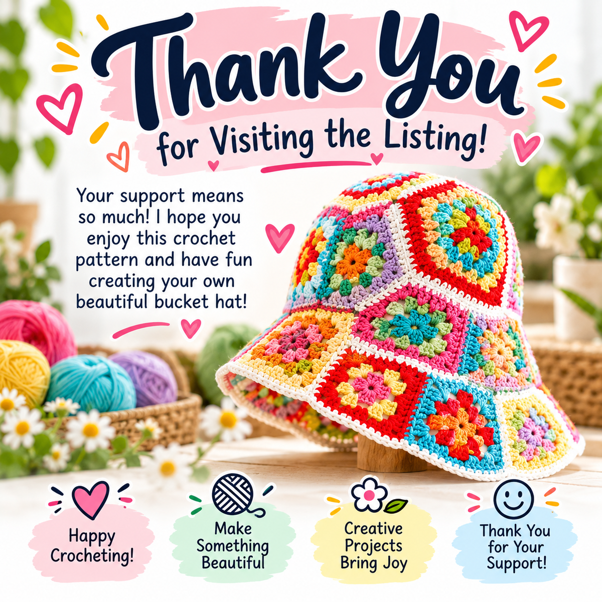 Granny Bucket Hat Crochet Pattern (Digital Download)