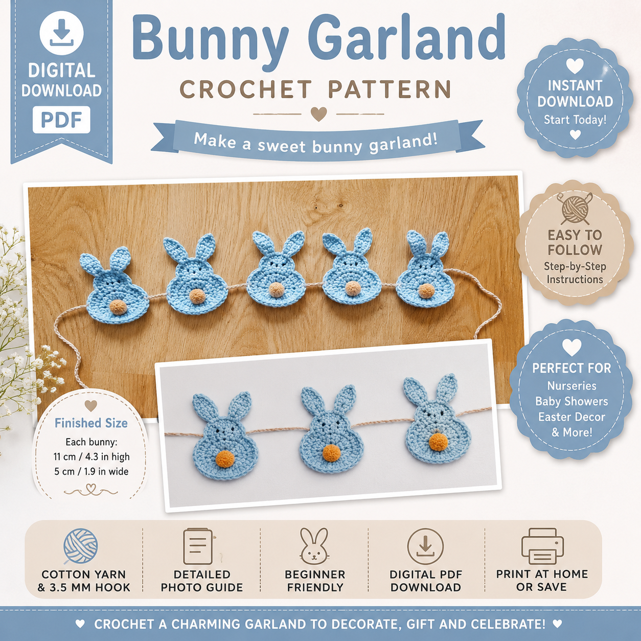 Bunny Garland Crochet Pattern | Easter Bunny Garland | (Digital Download)