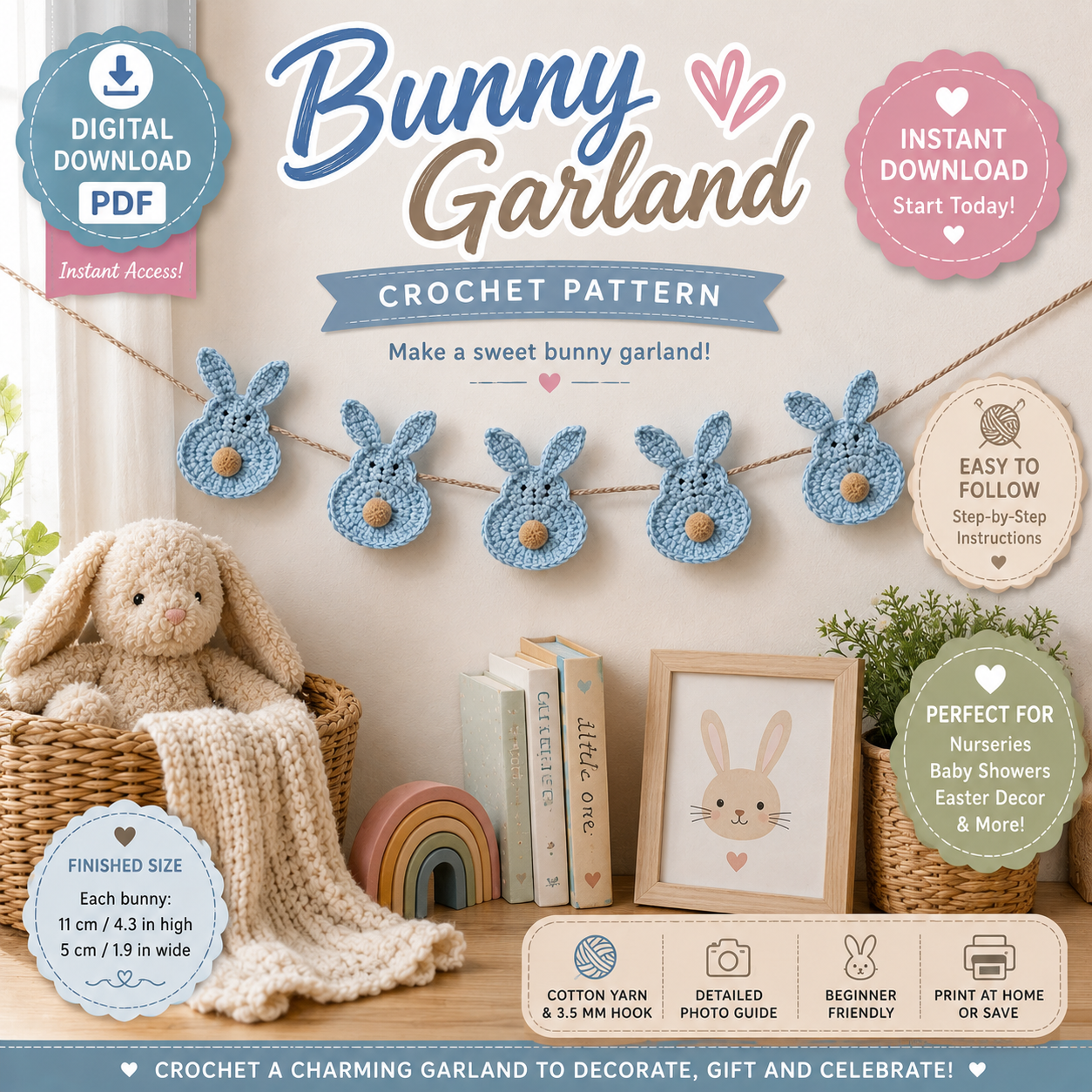 Bunny Garland Crochet Pattern | Easter Bunny Garland | (Digital Download)