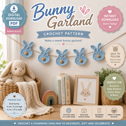Bunny Garland Crochet Pattern | Easter Bunny Garland | (Digital Download)