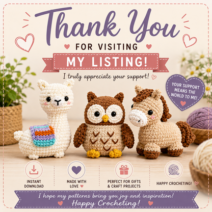 3-in-1 No Sew Crochet Animal Pattern Bundle PDF | Llama, Owl & Horse | (Instant Digital Download)