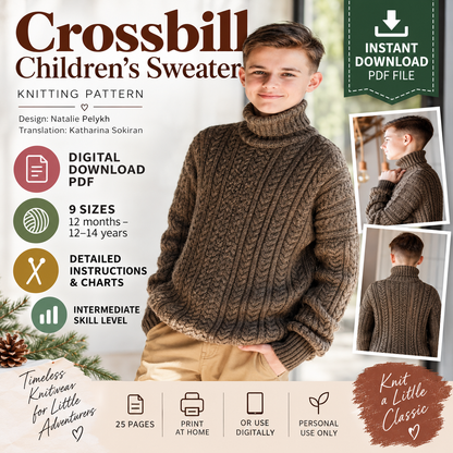 Crossbill Children’s Sweater Knitting Pattern | 9 Sizes | (Digital Download)