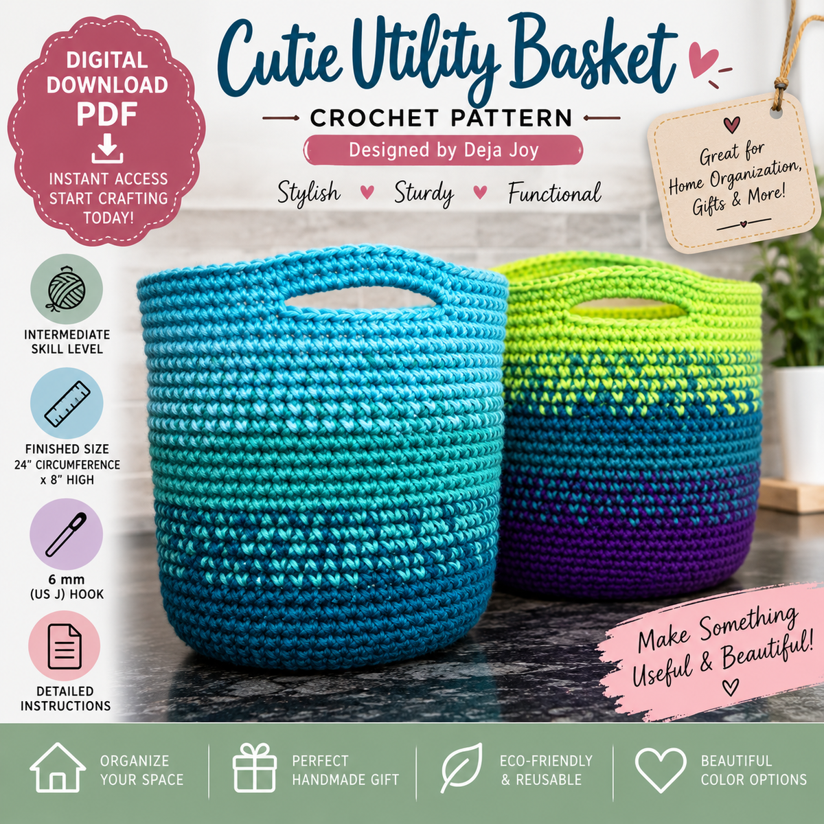 Cutie Utility Basket Crochet Pattern (Digital Download)